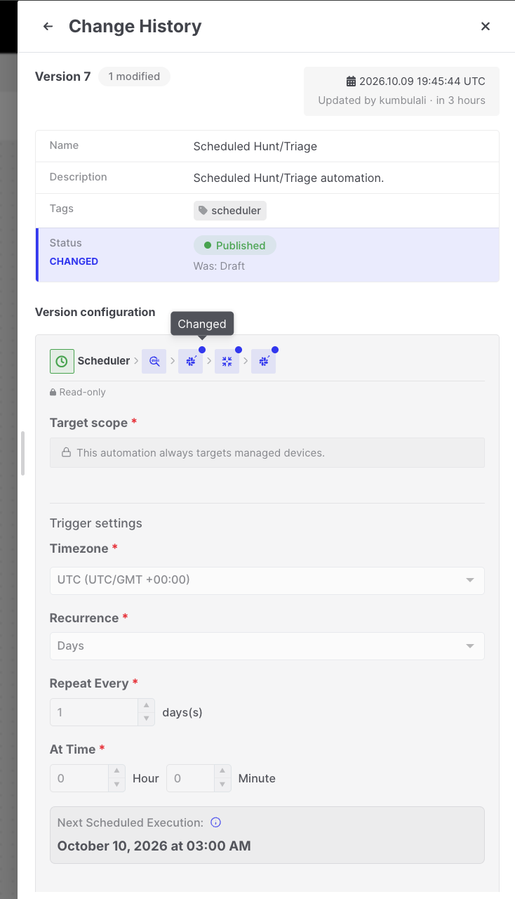 Automations: Change History version detail
